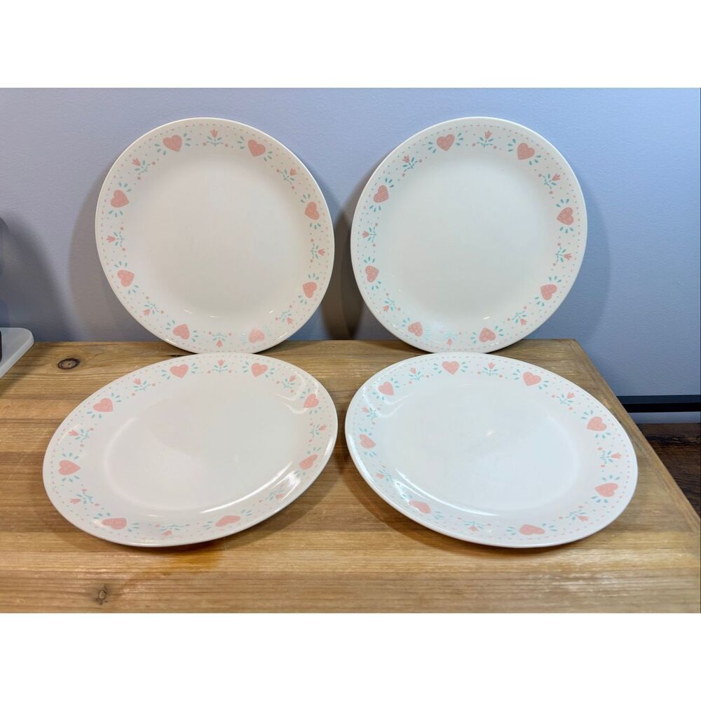 Vintage 10” Heart Corelle Forever Yours Dinner Plates Set of 4 replacement piece